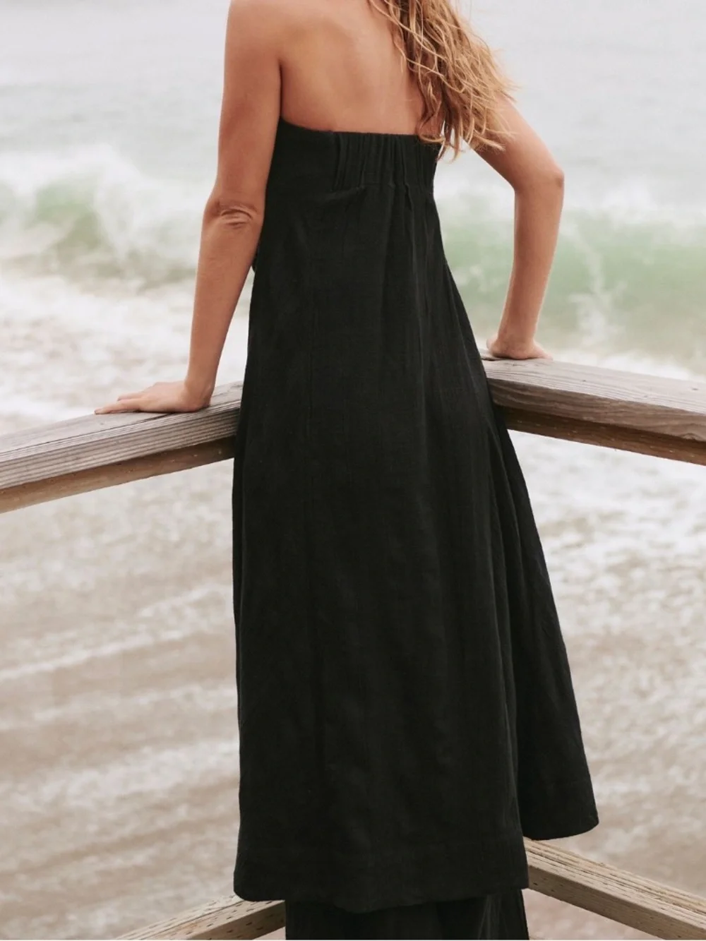 Free People Black Strapless Split-Front Wide-Leg Jumpsuit - Picture 2 of 6